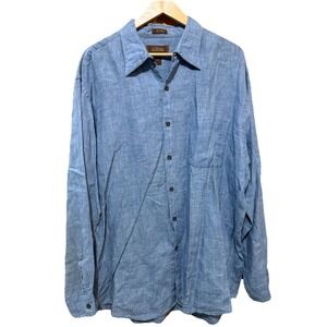 Tasso Elba Shirt Men's Size XL Blue Windowpane 100% Linen Casual Beach EUC